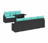 vidaXL - Juego de sofá de jardín con cojín 8 piezas negro y azul polirattan, jardín y terraza, conjunto de salón al aire libre moderno, muebles de jardín sólido, módulo de sofá, resistente a los rayos