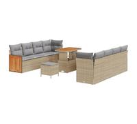 vidaXL Juego de Sofá de Jardín de 11 Piezas con Cojines de Ratán Poliéster y Acacia para Asientos Exteriores | Diseño Modular Resistente a la Intemperie con Patitas Ajustables para Superficies Irregul