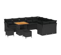 vidaXL Juego de Sofá de Jardín de 12 Piezas con Cojines Negras de Polirratan y Acacia. Muebles de Exterior Elegantes para Relajarte, Entretenimiento, y Asientos en Patio y Terraza. Sofás y Sillas Mo