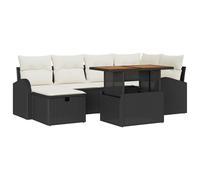 vidaXL Juego de Sofá de Jardín de 7 Piezas con Cojines Negro y Crema Blanca Ratán Muebles de Exterior para Decoración de Patio y Balcón Modular Resistente a Climas Tejido a Mano Cómodo