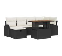 vidaXL Juego de Sofá de Jardín de 7 Piezas con Cojines Negro y Crema Blanca Ratán Muebles de Exterior para Decoración de Patio y Balcón Modular Resistente a Climas Tejido a Mano Cómodo
