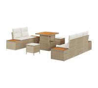 vidaXL Juego de Sofá de Jardín de 8 Piezas con Cojines Beige Poliratán Acacia, Juego de Comedor de Jardín de 3 Piezas con Cojines Beige Poliratán Acacia