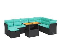 vidaXL Juego de sofá de jardín de 9 piezas con cojines, color gris polirratán acacia, para exteriores, juego de salón de jardín, juego de sofá de ratán polivinílico, patio