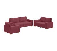 vidaXL Juego de Sofá Rojo Vino Moderno de 3 Piezas Sofá Cómodo de Sala de Estar Tela Transpirable para Asientos Elegantes de Interior Construcción Duradera Acomoda Familia y Amigos