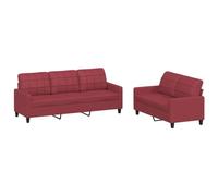 vidaXL Juego de Sofás 2 pzas, Sillones de Televisión con Cojines, Sofás de Descanso Relax, Asientos Tapizados para Salón, Cuero Sintético Rojo Tinto