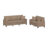 vidaXL Juego de Sofás 2 pzas, Sillones de TV con Cojines, Sofás de Descanso Relax, Asientos Tapizados para Salón Hogar, Cuero Sintético Capuchino