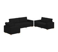 vidaXL Juego de Sofá Cómodo Negro Moderno Sala | Conjunto de Asientos de 3 Piezas en Tela de Poliéster Resistente con Estructura de Acero para 6 Personas