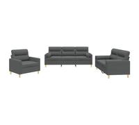 vidaXL Juego de Sofás 3 pzas, Asientos con Cojines Reposabrazos, Sillones de Televisión Relax, Sofás Tapizados para Salón Hogar, Tela Gris Oscuro