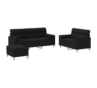 vidaXL Juego de Sofás 3 pzas, Asientos con Cojines Reposabrazos, Sillones de Televisión Relax, Sofás Tapizados para Salón Hogar, Tela Negro