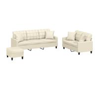 vidaXL Juego de Sofás 3 pzas, Sillones de TV con Cojines, Sofás de Descanso Relax, Asientos Tapizados para Salón Hogar, Cuero Sintético Color Crema