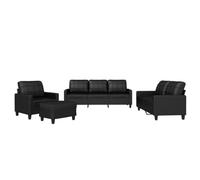 vidaXL Juego de Sofás 4 pzas, Sillones de Televisión con Cojines, Sofás de Descanso Relax, Asientos Tapizados para Salón, Cuero Sintético Negro