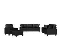 vidaXL Juego de Sofás 4 pzas, Sillones de TV con Cojines, Sofás de Descanso Relax, Asientos Tapizados para Salón Hogar, Cuero Sintético Negro