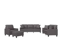 vidaXL Juego de Sofás 4 pzas, Sillones de TV con Cojines, Sofás de Descanso Relax, Asientos Tapizados para Salón Hogar, Cuero Sintético Gris