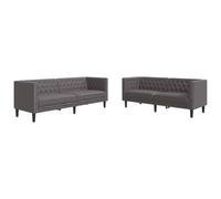 vidaXL Juego de sofás Chesterfield 2 Piezas Cuero sintético Gris, sofá, sillón de TV, sillón de Descanso, Asiento, sofá de Relax