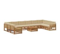 vidaXL - Juego de sofás con cojín, 11 piezas, madera de acacia maciza, sofá de jardín, moderno y cómodo, mueble seccional para la terraza, robusto y cómodo