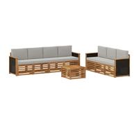 vidaXL Juego de sofás con cojín, 8 unidades, madera de acacia maciza, sofá seccional de jardín, muebles de patio resistente, para relajarse y comodidad al aire libre