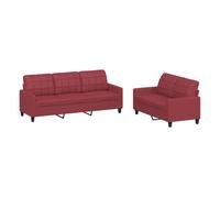 vidaXL Juego de Sofás 2 pzas, Sillones de Televisión con Cojines, Sofás de Descanso Relax, Asientos Tapizados para Salón, Cuero Sintético Rojo Tinto