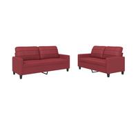 vidaXL Juego de Sofás 2 pzas, Sillones de Televisión con Cojines, Sofás de Descanso Relax, Asientos Tapizados para Salón, Cuero Sintético Rojo Tinto