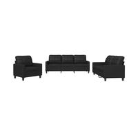 Vidaxl juego de sofás con cojines 3 piezas cuero sintético negro