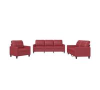 Vidaxl juego de sofás con cojines 3 piezas cuero sintético rojo tinto
