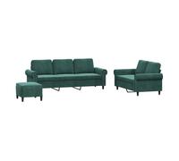 Vidaxl juego de sofás con cojines 3 piezas terciopelo verde oscuro