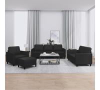 vidaXL Juego de sofás con cojines 4 piezas cuero sintético negro, juego de sofás, sillón, sillón de TV, sofá, sofá confort, sofá de relax