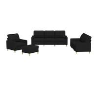 vidaXL Juego de sofás con Cojines 4 Piezas Tela Negro