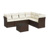 vidaXL Juego de sofás de jardín 7 Piezas con Cojines ratán PE marrón