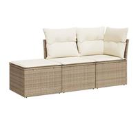 vidaXL Juego de Sofás de Jardín con Cojines 3 pzas, Asientos de Exterior, Sofás Modulares, Conjunto de Muebles de Terraza Balcón, Ratán PE Beige