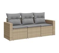 vidaXL Juego de Sofás de Jardín con Cojines 3 pzas, Asientos de Exterior, Sofás Modulares, Conjunto de Muebles de Terraza Balcón, Ratán PE Beige