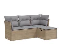 vidaXL Juego de Sofás de Jardín con Cojines 4 pzas, Asientos con Respaldos, Sofás Modulares, Muebles para Patio Terraza, Ratán PE Beige Mezcla