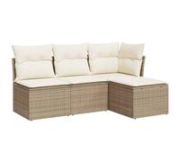 vidaXL Juego de Sofás de Jardín con Cojines 4 pzas, Asientos de Exterior, Sofás Modulares, Muebles para Terraza Balcón, Ratán Sintético Beige