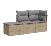 vidaXL Juego de Sofás de Jardín con Cojines 3 pzas, Asientos de Exterior, Sofás Modulares, Conjunto de Muebles de Terraza Balcón, Ratán PE Beige