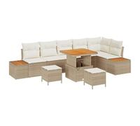 vidaXL Juego de Sofás de Jardín de 9 Piezas con Cojines Beige de Ratán Sintético y Madera de Acacia, Modular y Moderno, Balcones, Patios y Jardines. Muebles de Patio para Relajarte en l