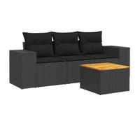 vidaXL Juego de sofás jardín 4 pzas con Cojines ratán sintético Negro