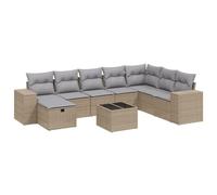 vidaXL Juego de sofás de jardín 9 pzas, modulares con cojines y respaldos – Ratán PE Beige mezcla