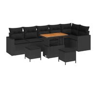 vidaXL Juego de Sofás Modular para Exterior con Cojines Negros de Rattan Sintético, para 6 Personas, Resistente al Clima, Pies Ajustables, Balcón, Patio, Jardín, Comedor y Relax, Muebl