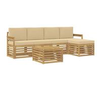vidaXL Juego de sofás para exteriores 6 piezas blanco y beige 59 x 59 x 37 cm poliéster, muebles de jardín, sofá moderno para exteriores, juego seccional, salón de terraza, sentado cómodo