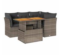 vidaXL Juego de Sofás para Jardín con Cojines 5 pzas de Ratán Sintético Gris - Salón para Exterior