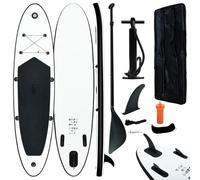 vidaXL Juego de Tabla de Paddle Surf Hinchable, Tabla Inflable Deportiva, Remo Aleta Extraíble, Tabla para Diversión de Mar, Negro y Blanco