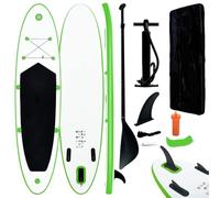 vidaXL Juego de Tabla de Paddle Surf Hinchable, Tabla Inflable Deportiva, Remo Aleta Extraíble, Tabla para Diversión de Mar, Verde y Blanco