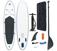 vidaXL Juego de Tabla de Paddle Surf Hinchable, Tabla Inflable Deportiva, Remo Aleta Extraíble, Tabla para Diversión de Mar, Azul y Blanco