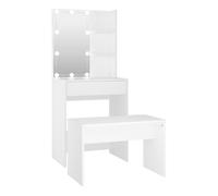 vidaXL Juego de Tocador con LED Mesa de Maquillaje Cosméticos Joyería Taburete Almacenamiento Dormitorio Madera Contrachapada Blanco