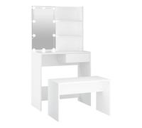 Vidaxl juego de tocador con led madera contrachapada blanco