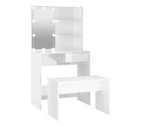 Vidaxl juego de tocador con led madera contrachapada blanco brillante