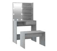 vidaXL Juego de Tocador con LED Mesa de Maquillaje Cosméticos Joyería Almacenamiento Taburete Dormitorio Madera Contrachapada Gris Sonoma