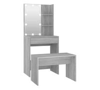 vidaXL Juego de Tocador con LED Mesa de Maquillaje Cosméticos Joyería Taburete Almacenamiento Dormitorio Madera Contrachapada Gris Sonoma