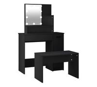 vidaXL Juego de tocador con LED Madera contrachapada Negro