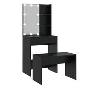 vidaXL Juego de tocador con LED Madera contrachapada Negro