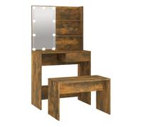 Vidaxl juego de tocador con led madera contrachapada roble ahumado